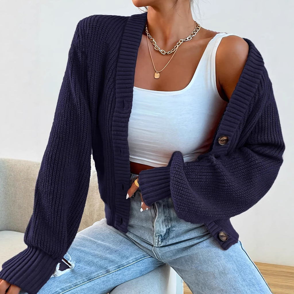 Damen bequeme Strickjacke mit schickem V-Ausschnitt