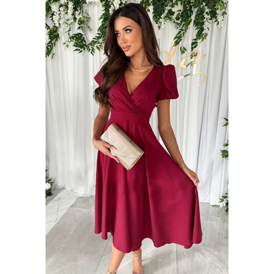 Damen Elegantes A-Linien Midi Kleid mit weichen Falten