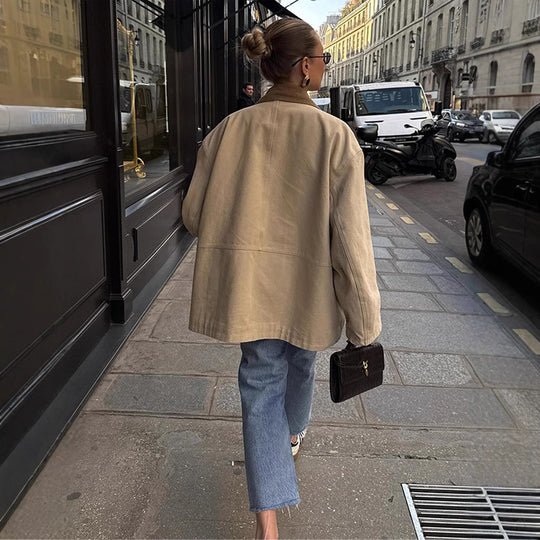 Damen Oversize-Fieldjacke mit Cordkragen, großen Pattentaschen und Druckknopfverschluss Shop Nory