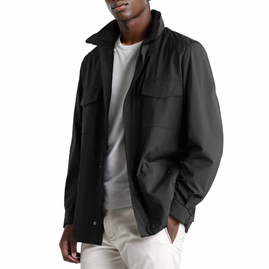 Herren leichte Multifunktionsjacke mit praktischen Taschen und hohem Kragen