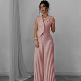Damen Ärmelloses Weste-Blazer-Top mit Revers und plissierter Palazzo-Hose Zweiteiliges Abendset Shop Nory