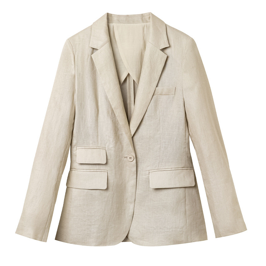 Damen Sommerlicher Leinen‑Mix Blazer mit taillierter Silhouette und Pattentaschen Shop Nory