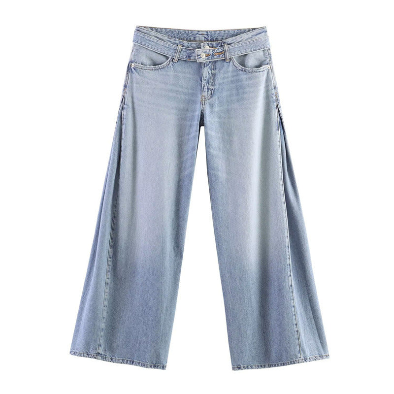 Damen Weite High‑Waist‑Jeans mit seitlichen Schlitzeinsätzen und Rockeffekt Shop Nory
