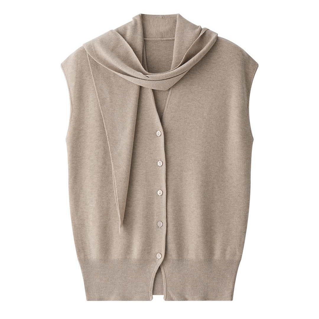 Damen Ärmellose Feinstrick‑Weste mit V‑Ausschnitt, Knopfleiste und Bindeband‑Taille Shop Nory