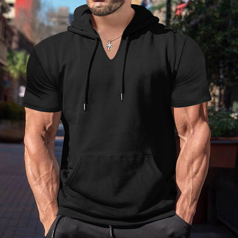 Herren lässiges Kapuzenshirt mit V-Ausschnitt und praktischer Bauchtasche