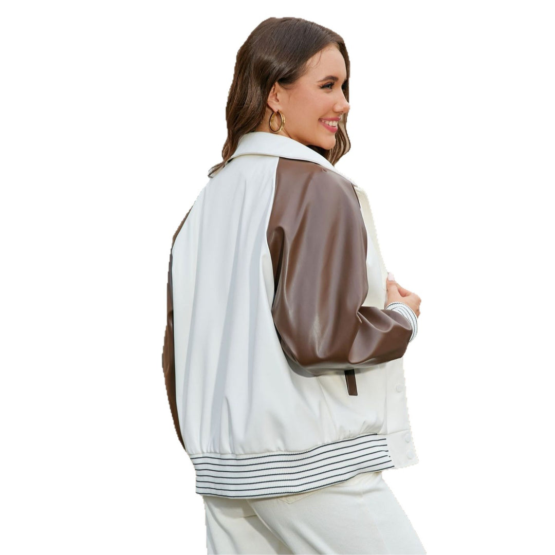 Damen Colorblock-Collegejacke mit Druckknopfleiste und gestreiften Bündchen Shop Nory