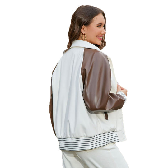 Damen Colorblock-Collegejacke mit Druckknopfleiste und gestreiften Bündchen Shop Nory