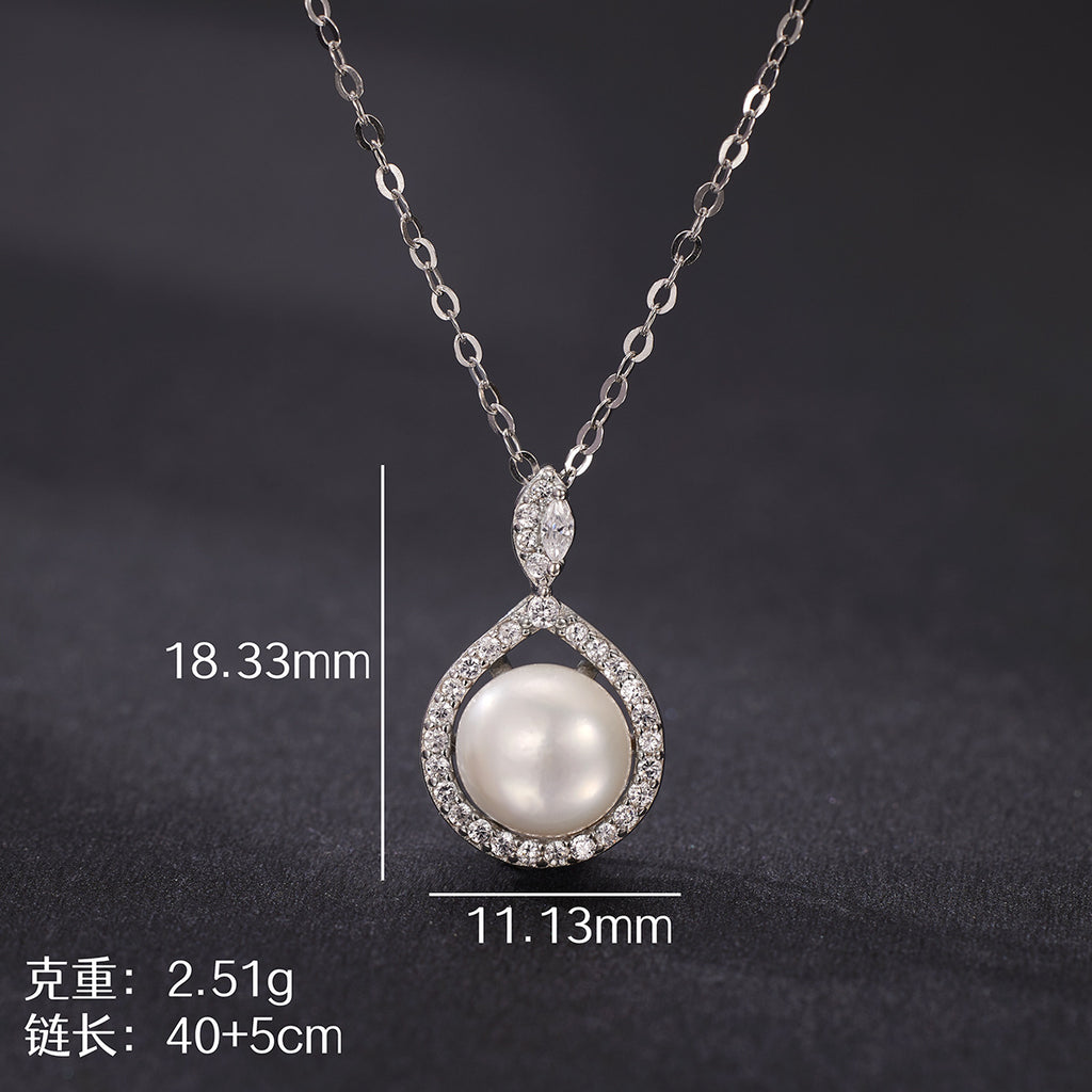 Damen filigrane Halskette mit elegantem Perlenanhänger und funkelnden Zirkonia Shop Nory