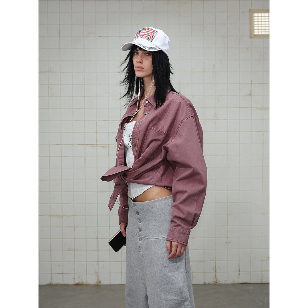 Damen Overshirt‑Hemdjacke aus gewaschenem Baumwoll‑Twill mit Druckknopfleiste und zwei Brusttaschen Shop Nory