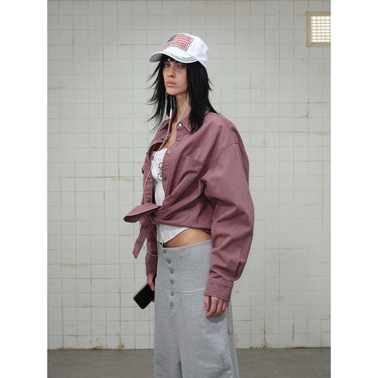 Damen Overshirt‑Hemdjacke aus gewaschenem Baumwoll‑Twill mit Druckknopfleiste und zwei Brusttaschen Shop Nory