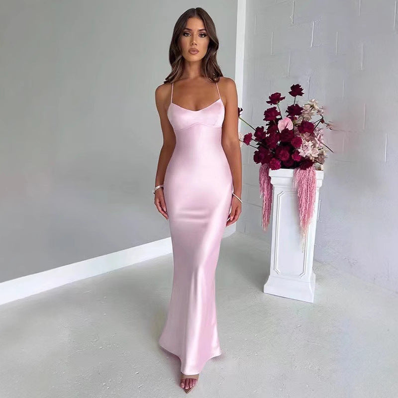 Damen Glamouröses Langarm-Maxi-Kleid mit verstellbaren Trägern und figurbetontem Schnitt