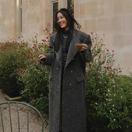 Damen Maxilanger Oversize-Wollmix-Mantel doppelreihig mit kastiger Silhouette und aufgesetzten Pattentaschen Shop Nory
