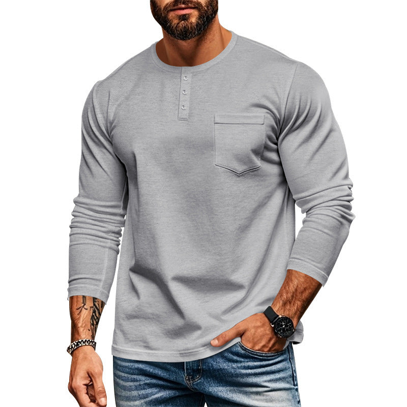 Herren Langarmshirt mit Knopfleiste und Brusttasche