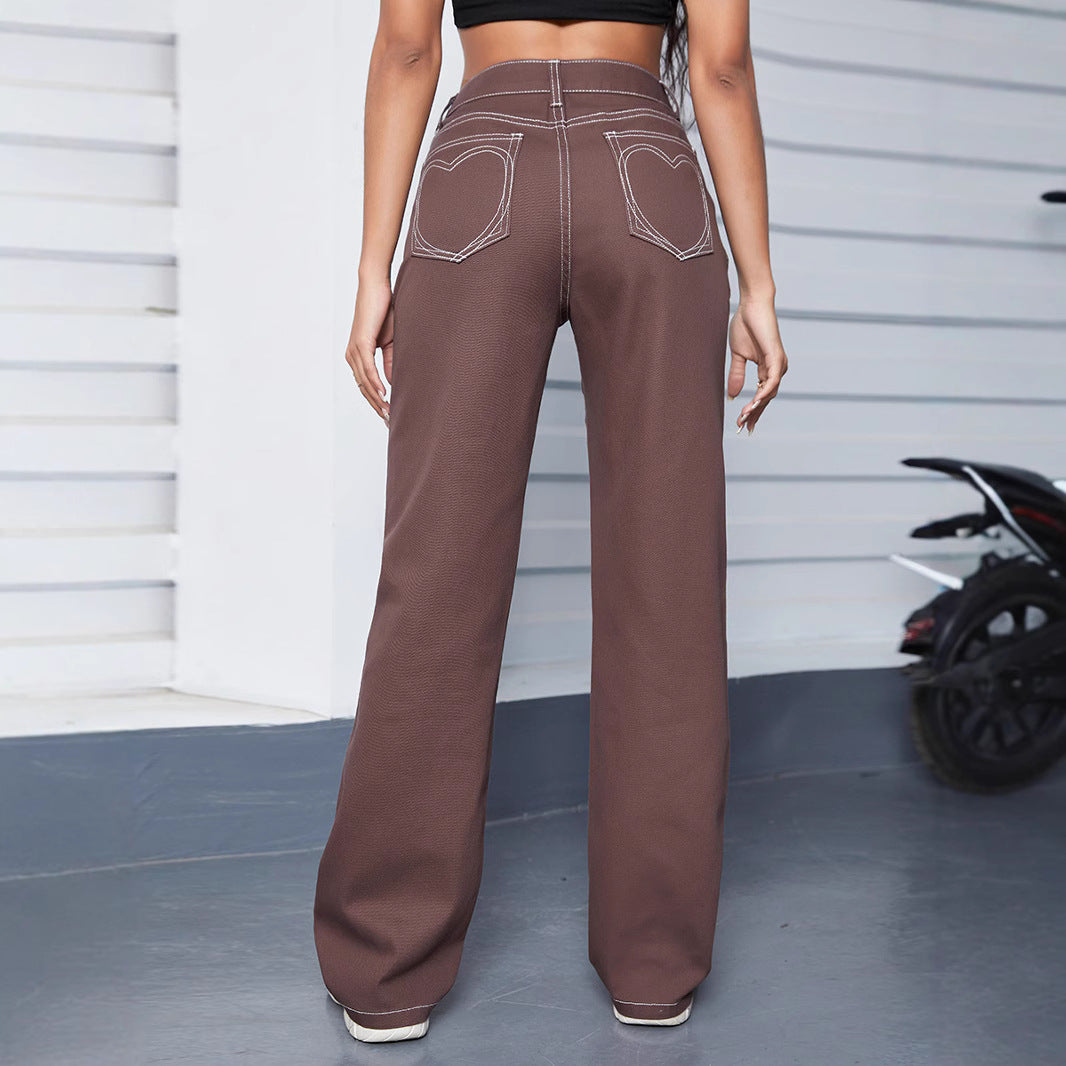 Damen Relaxed-Fit Chino-Hose mit hoher Taille und sichtbaren Kontrastnähten Shop Nory