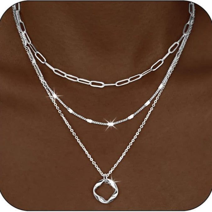 Damen mehrlagige Halskette mit modernem Kreuzanhänger und funkelnden Zirkonia Shop Nory