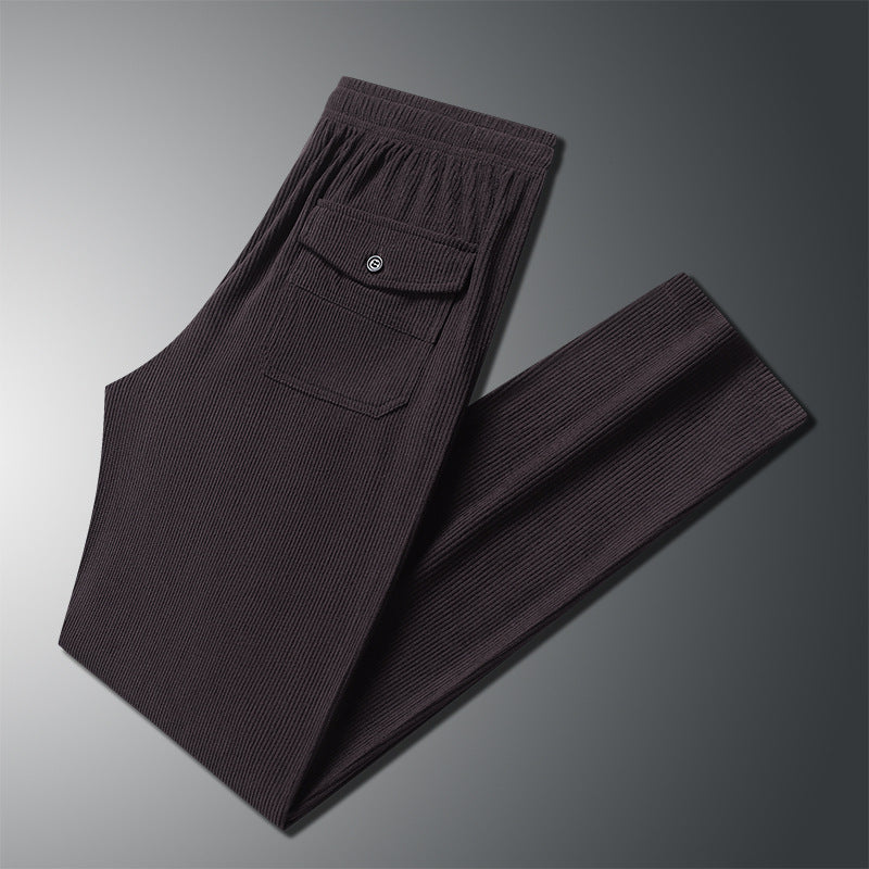 Herren Geradlinige Rib-Struktur Lounge-Hose mit Elastikbund und Klappentasche Shop Nory