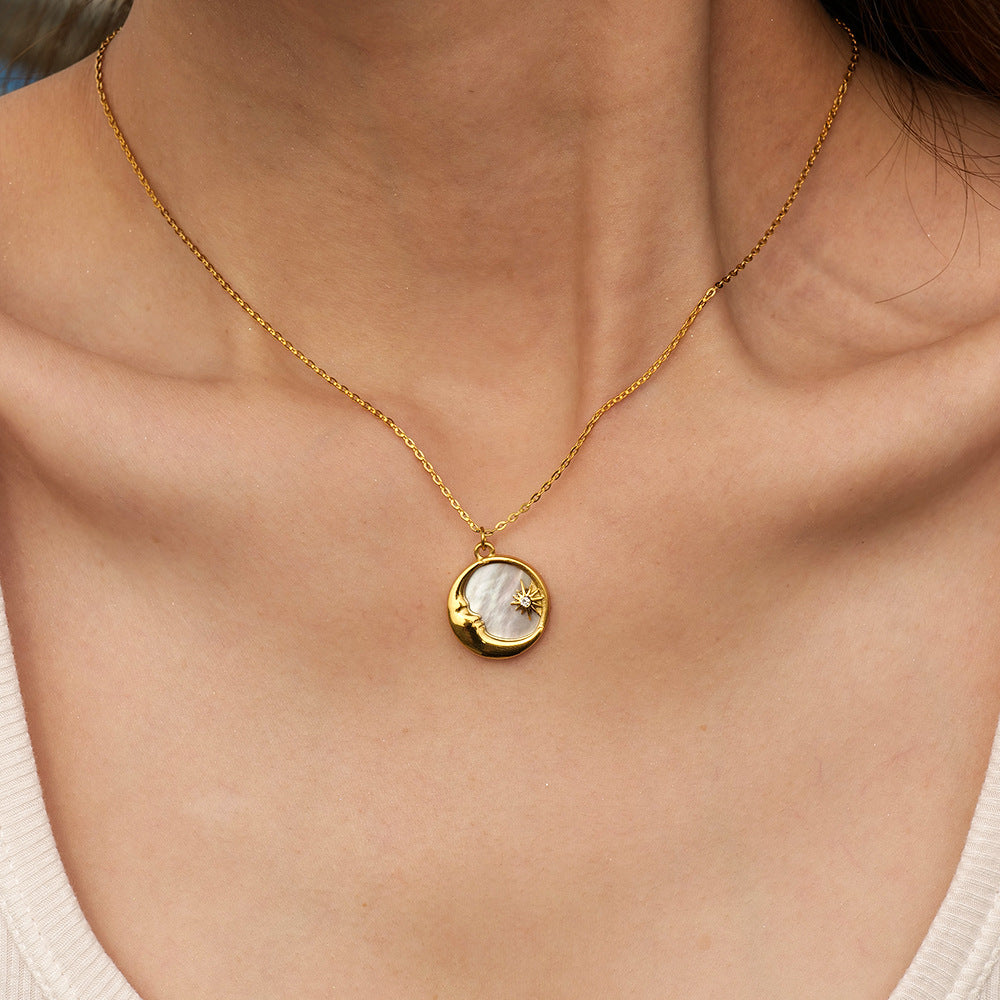 Damen Halskette mit elegantem Mond- und Sonnenanhänger aus hypoallergenem Edelstahl Shop Nory