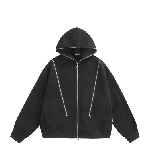 Unisex Kapuzen-Sweatjacke mit Doppelreißverschluss und Ziernaht-Panel Shop Nory