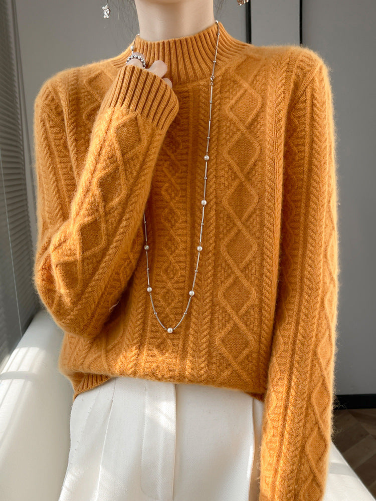 Damen Kuscheliger Mohair‑Optik Mockneckpullover mit Rautenzopfstruktur und kastiger Silhouette Shop Nory