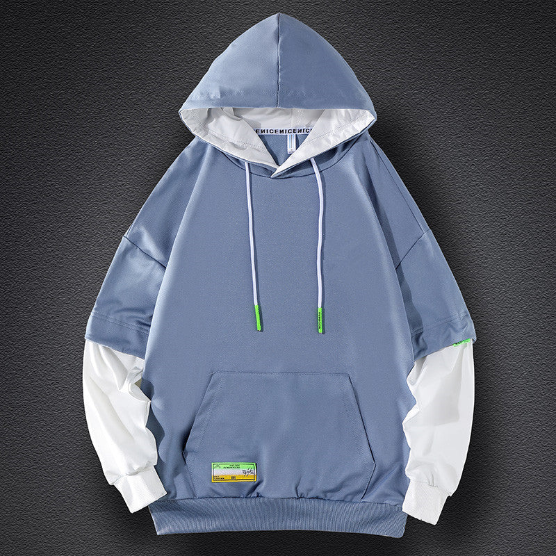 Herren Kapuzenpullover im Lagenlook mit Kontrastärmeln, Kängurutasche und Oversize-Schnitt Shop Nory
