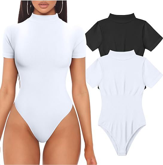 Damen Kurzarm Bodysuit mit hohem Kragen