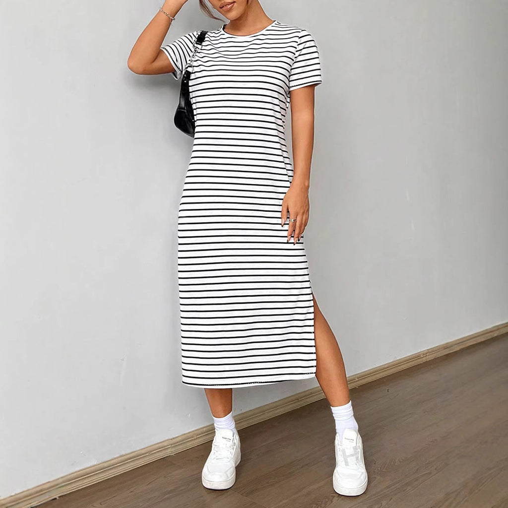 Damen gestreifte Midi-Kleid