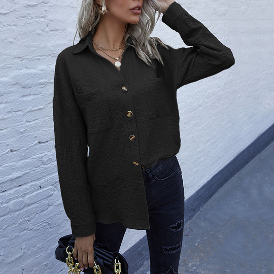Damen Strukturierte Oversize-Hemdbluse mit Brusttaschen und Knopfleiste Shop Nory