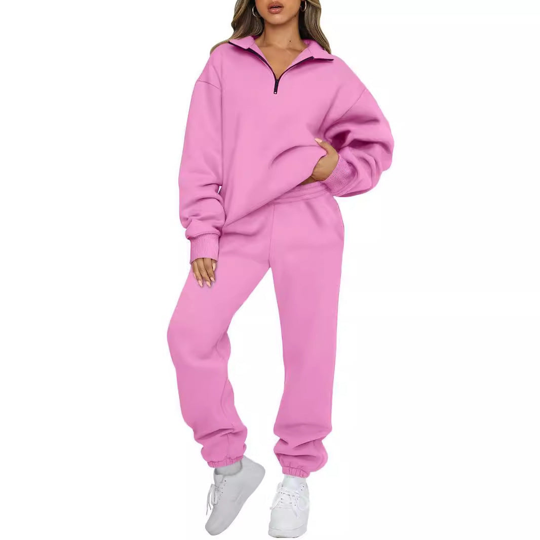 Damen nan lässiges Halbzip-Lounge-Set mit oversized Sweatshirt und taillenhoher Jogginghose Shop Nory