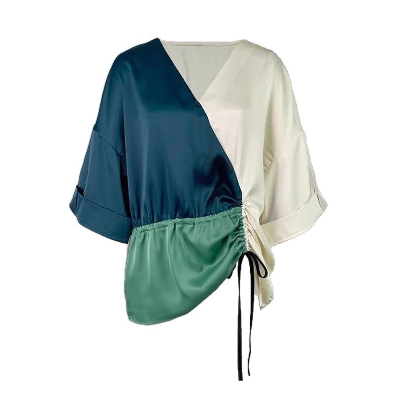 Damen Bluse mit V-Ausschnitt und seitlicher Raffungs-Kordel Shop Nory