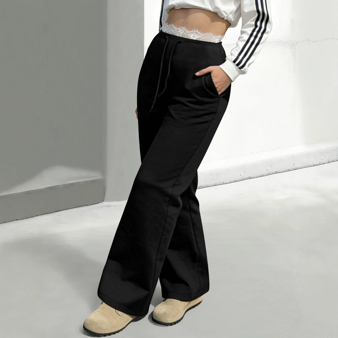 Damen Lässige weite Jogginghose mit Spitzenbund, Tunnelzug und Seitentaschen Shopy Nory