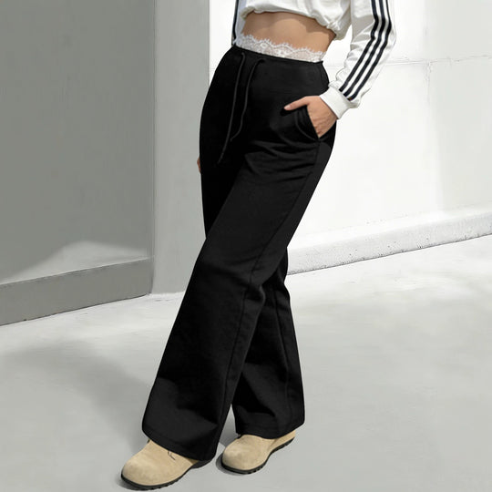 Damen Lässige weite Jogginghose mit Spitzenbund, Tunnelzug und Seitentaschen Shopy Nory