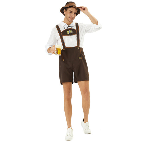 Herren nan kurze Trachtenlederhose mit verstellbaren Trägern und besticktem Brustlatz Shop Nory