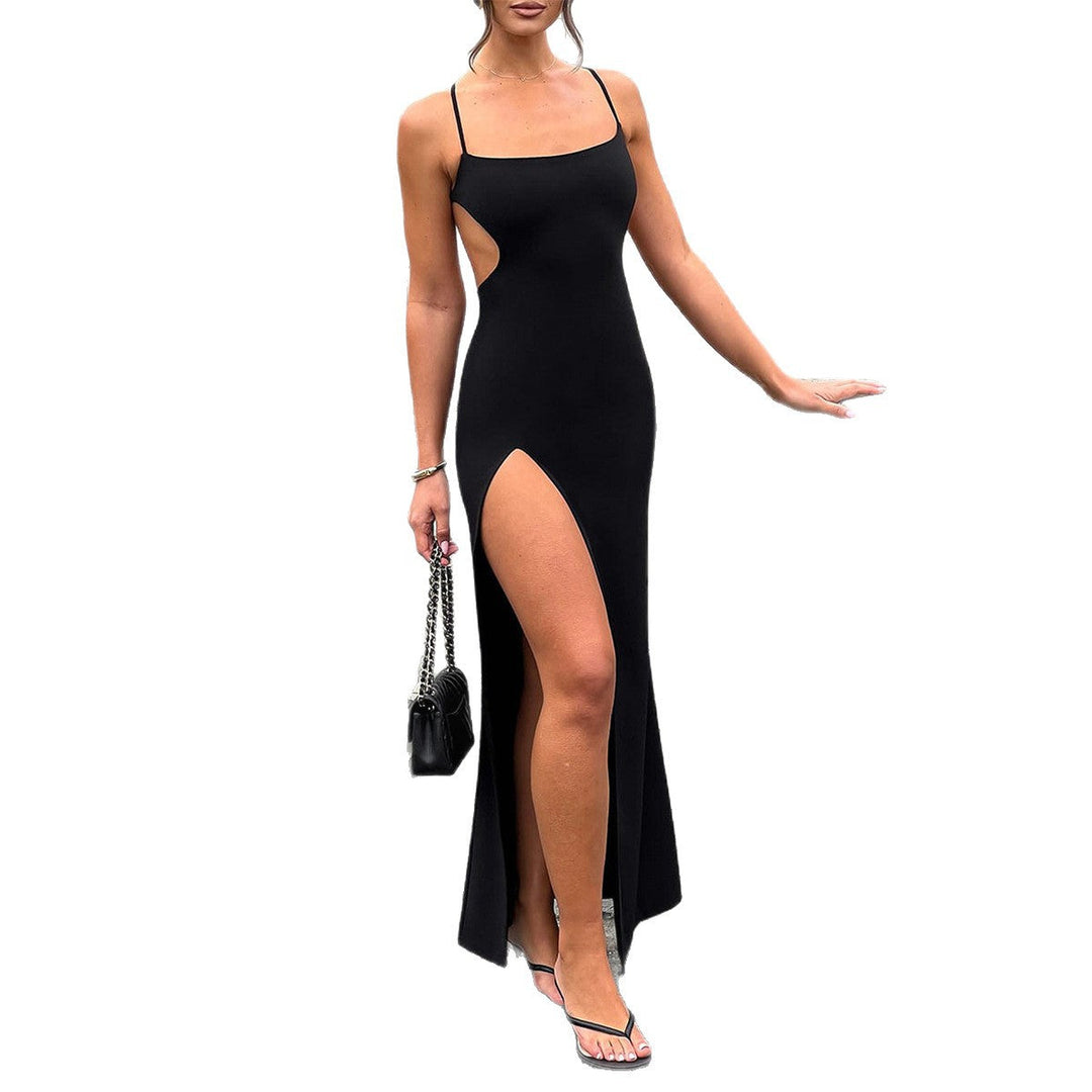 Damen Elegantes Abendmaxikleid mit seidigem Finish und seitlichem Schlitz Shopnory
