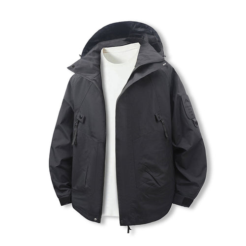 Herren Leichte wasserdichte Outdoorjacke mit Kapuze, Mehrfach-Taschen und verstellbarem Saum Shop Nory
