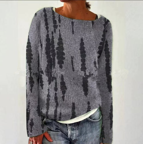 Damen nan melierter Rundhalsausschnittpullover mit kreisförmigem Jacquard-Yoke und geripptem Saum Shop Nory