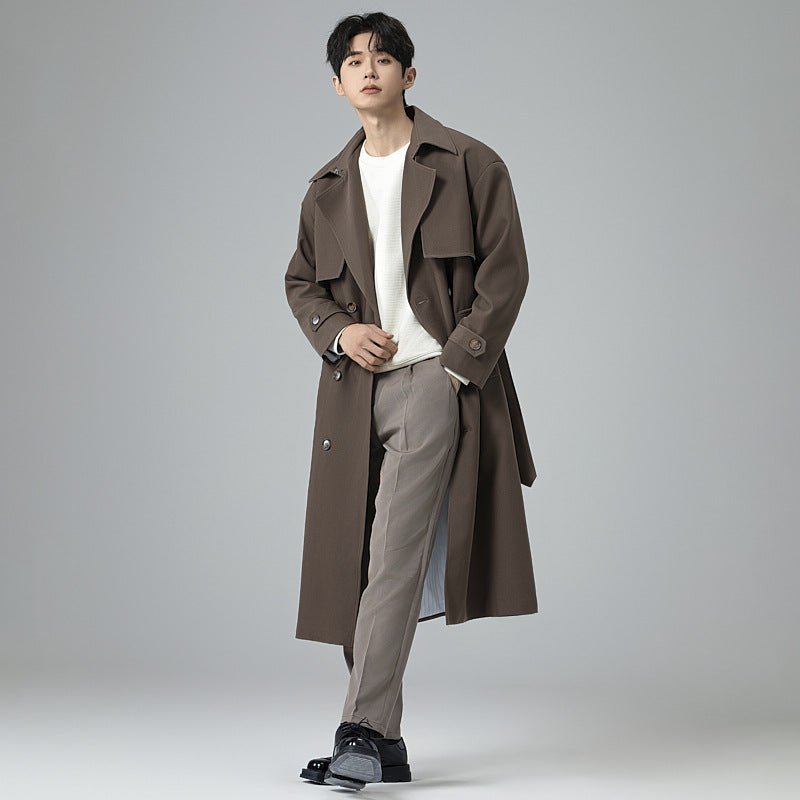 Herren Trenchcoat im minimalistischen Doppelreiher mit breitem Schalkragen und Taillengürtel Shop Nory