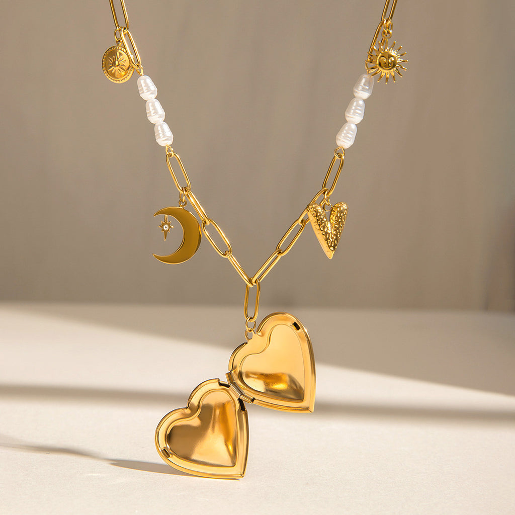 Damen Halskette mit charmantem Herzdesign und nothenden Anhängern Shop Nory