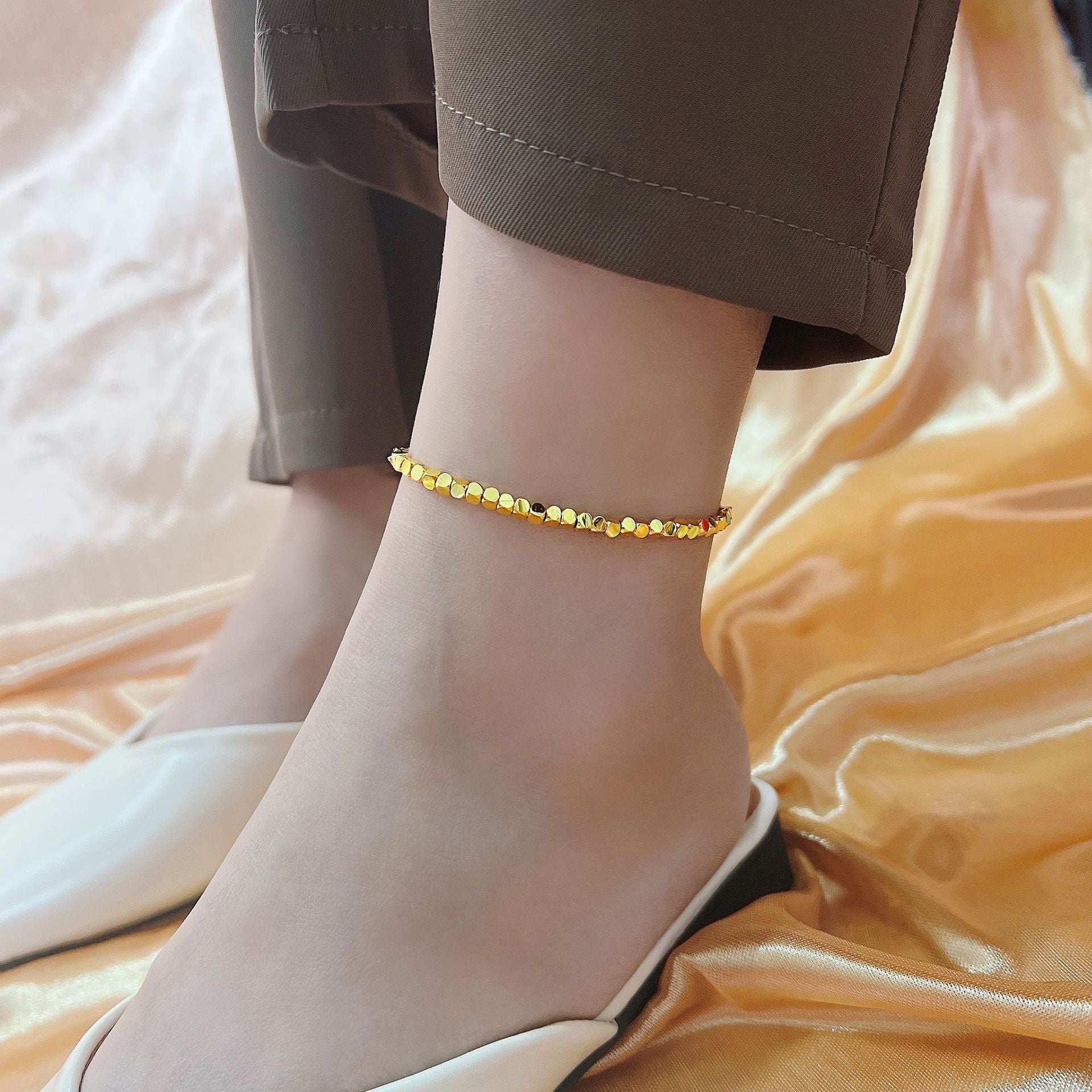 Damen filigrane Fußkette aus glänzendem Metall Shop Nory