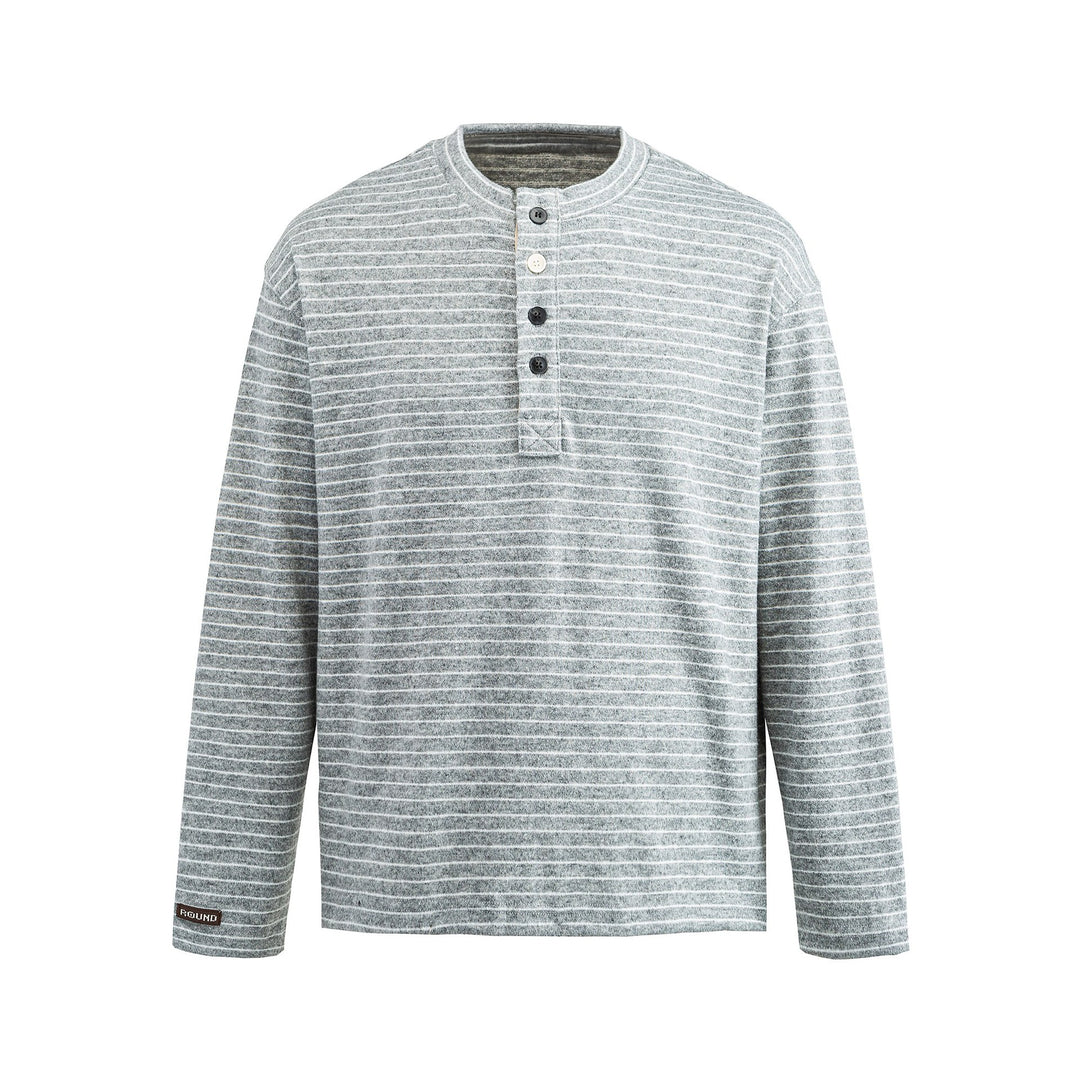 Herren Feinstrick-Henleyshirt mit kurzem Knopfleiste und horizontalem Streifenmuster Shop Nory