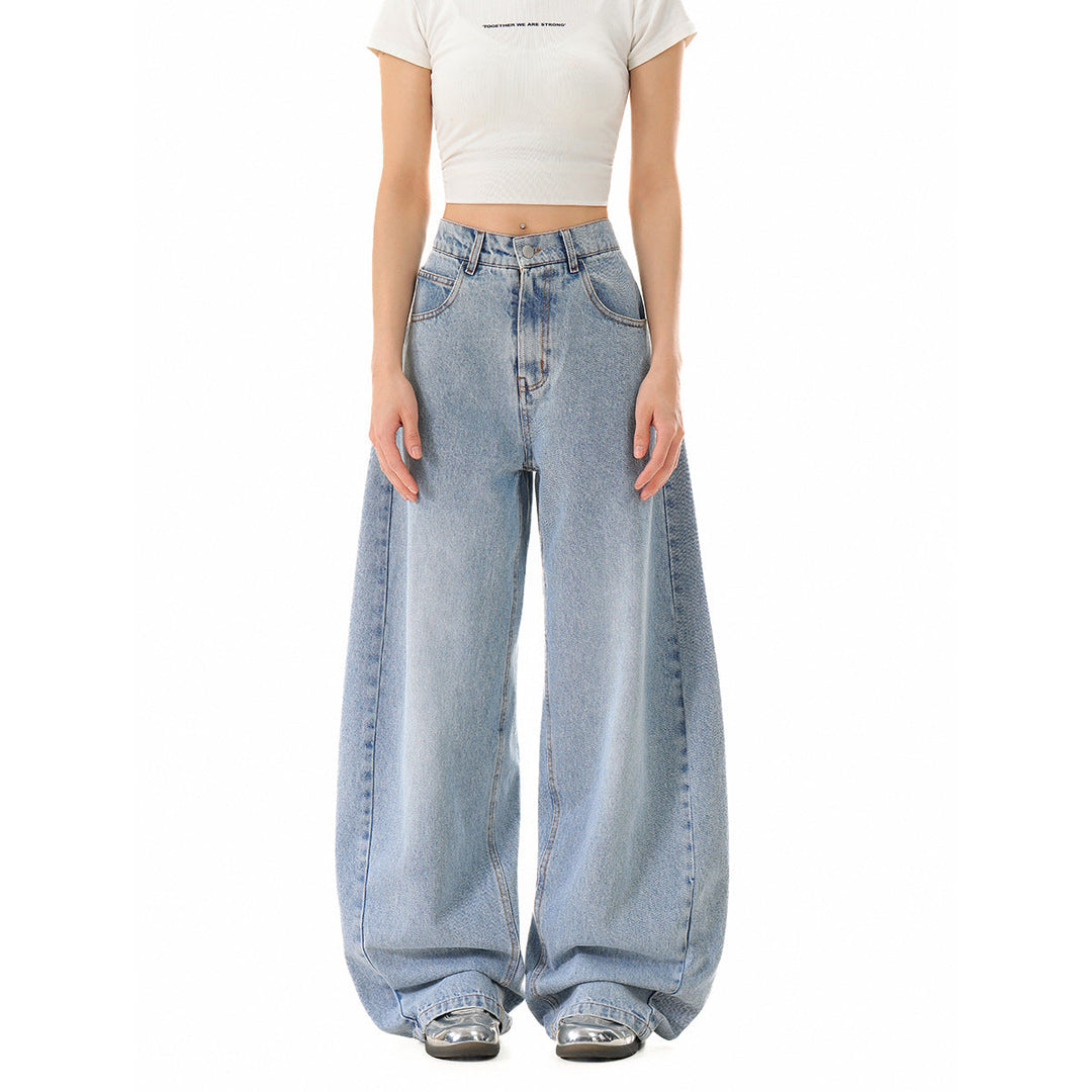 Damen Weite Cropped-Denim Culotte mit hoher Taille und Karottenform Shop Nory