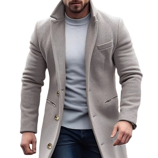 Herren Langer taillierter Wollmantel mit Reverskragen und Pattentaschen Shop Nory