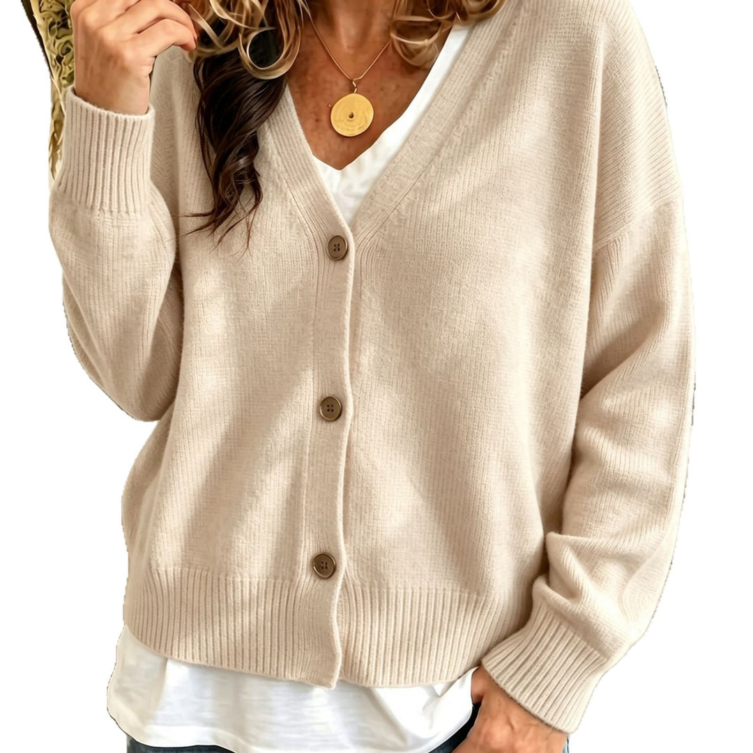 Damen Oversized Feinstrick-Cardigan mit tiefem V-Ausschnitt und gerippten Bündchen Shop Nory