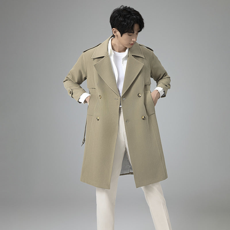 Herren Doppelreihiger Trenchcoat mit Taillengürtel und klassischem Revers Shop Nory