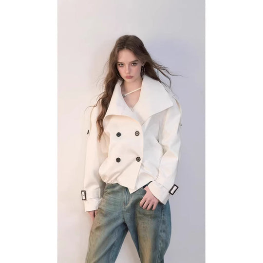 Damen Oversized Doppelreihige Trench-Bomberjacke mit hohem Stehkragen Shop Nory