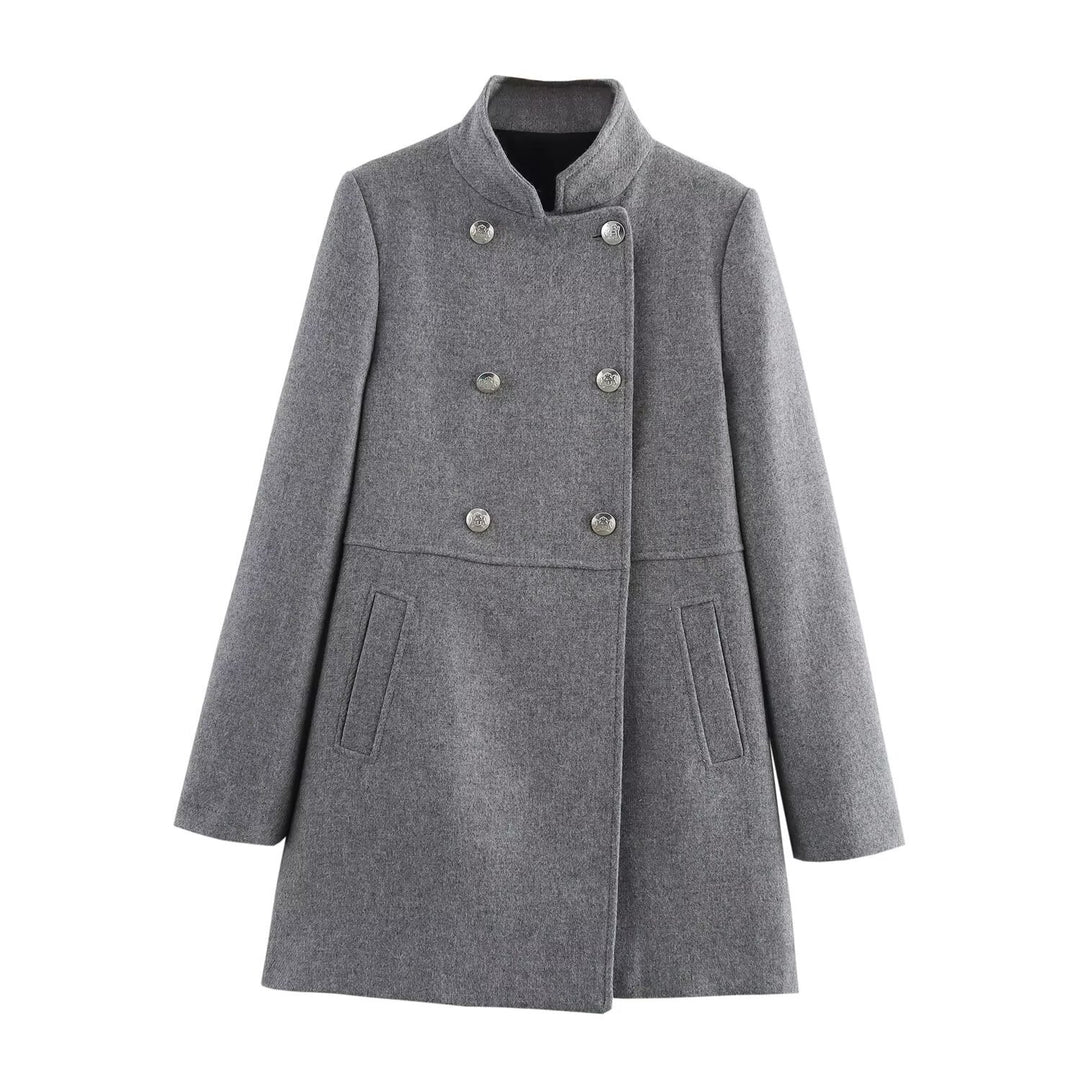 Damen Doppelreihiger Wollmix-Mantel mit Stehkragen und Zierknöpfen Shop Nory