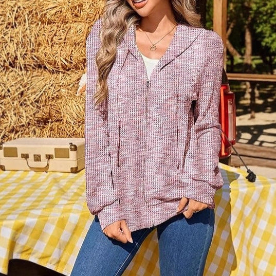 Damen Leichter Strick-Kapuzencardigan mit durchgehendem Reißverschluss und Eingrifftaschen Shop Nory