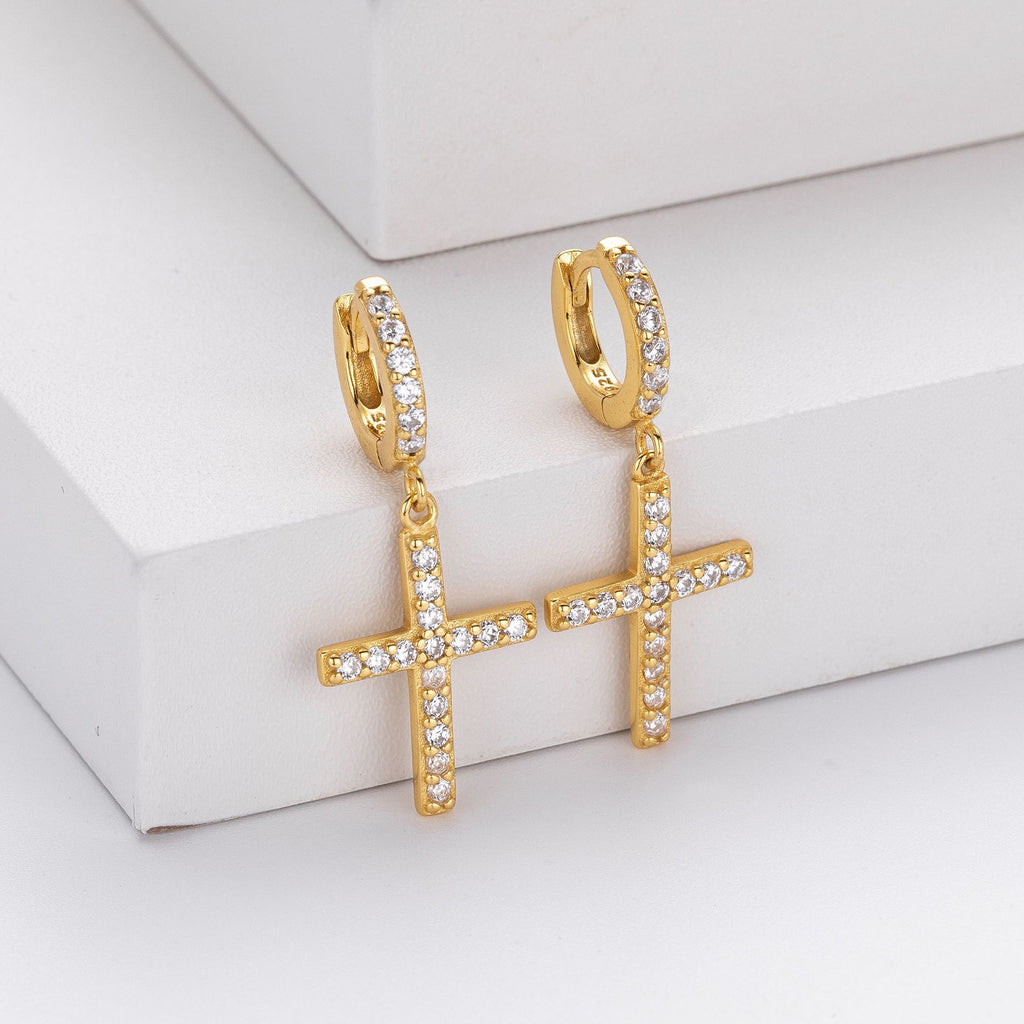 Damen Ohrringe mit Kreuzanhänger aus 925 Sterling Silber und Zirkonia Shop Nory
