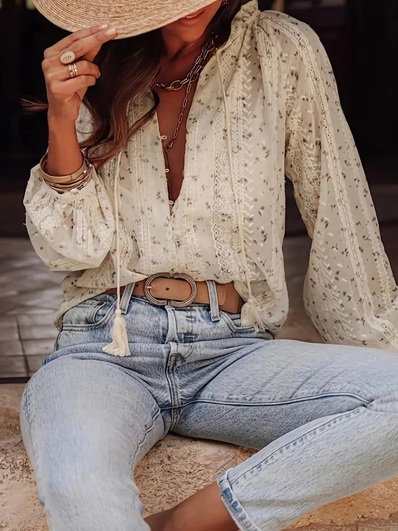 Damen bestickte Bluse mit eleganten Details