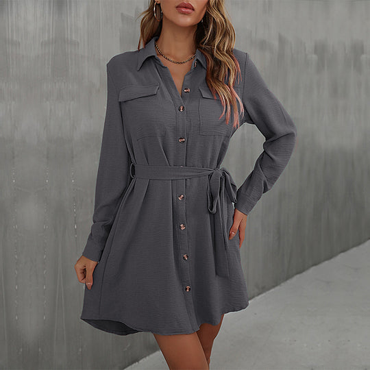 Damen Hemdblusenkleid mit Bindegürtel, Brusttaschen und durchgehender Knopfleiste Shop Nory