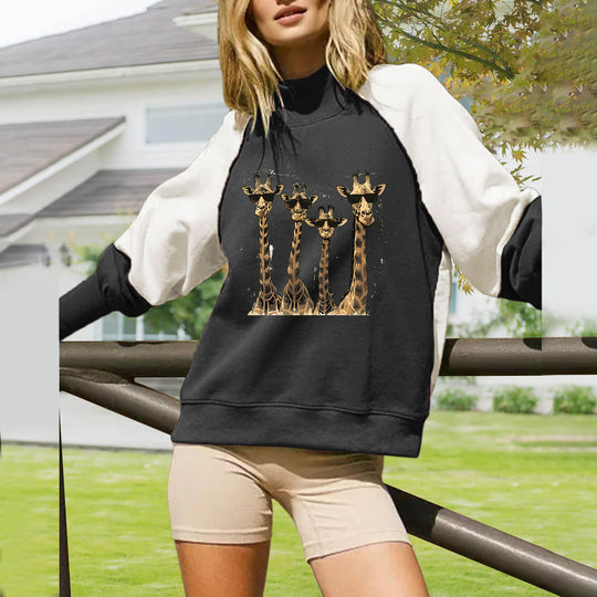 Damen nan lässiges Oversize Sweatshirt mit hohem Rollkragen, Raglanärmeln und Giraffen-Print Shop Nory